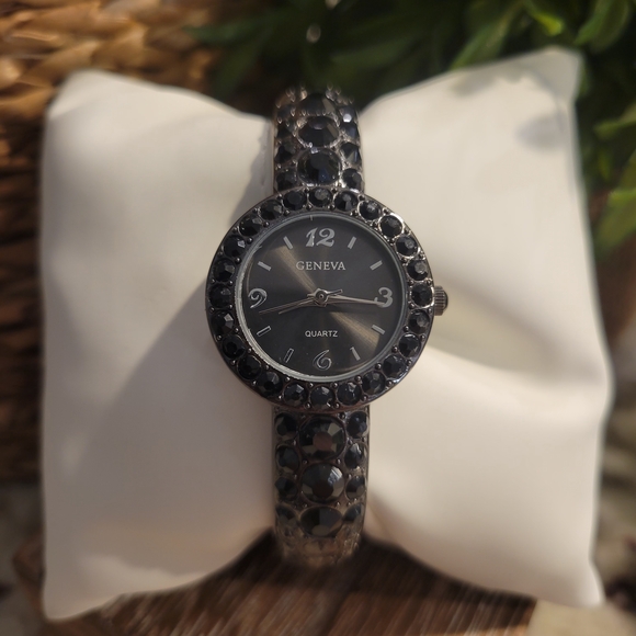 Geneva Accessories - Geneva - Black Crystal Cuff Watch